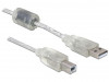 USB-A(M)->USB-B(M) 2.0 CABLE 0.5M TRANSPARENT FERRITE DELOCK