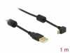 USB MICRO(M) ANGLED UP/DOWN->USB-A(M) 2.0 CABLE 1M BLACK FERRITE DELOCK