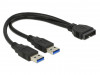 USB PIN HEADER(M) 19 PIN->2X USB-A(M) 3.0 CABLE 0.25M BLACK DELOCK