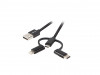 USB-A(M)->USB MICRO(M)+LIGHTNING(M)+USB-C(M) 2.0 3IN1 CABLE 1.8M BLACK LANBERG