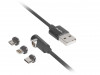 USB-A(M)->USB MICRO(M)+LIGHTNING(M)+USB-C(M) 2.0 COMBO CABLE 1M BLACK ANGLED QC 3.0 MAGNETIC LANBERG
