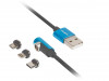 USB-A(M)->USB MICRO(M)+LIGHTNING(M)+USB-C(M) 2.0 CABLE 1M BLACK-BLUE ANGLED QC 3.0 MAGNETIC LANBERG