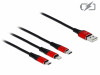 USB-A(M)->LIGHTNING(M)+USB MICRO(M)+USB-C(M) 3IN1 CABLE 1M ONLY CHARGING RED/BLACK DELOCK
